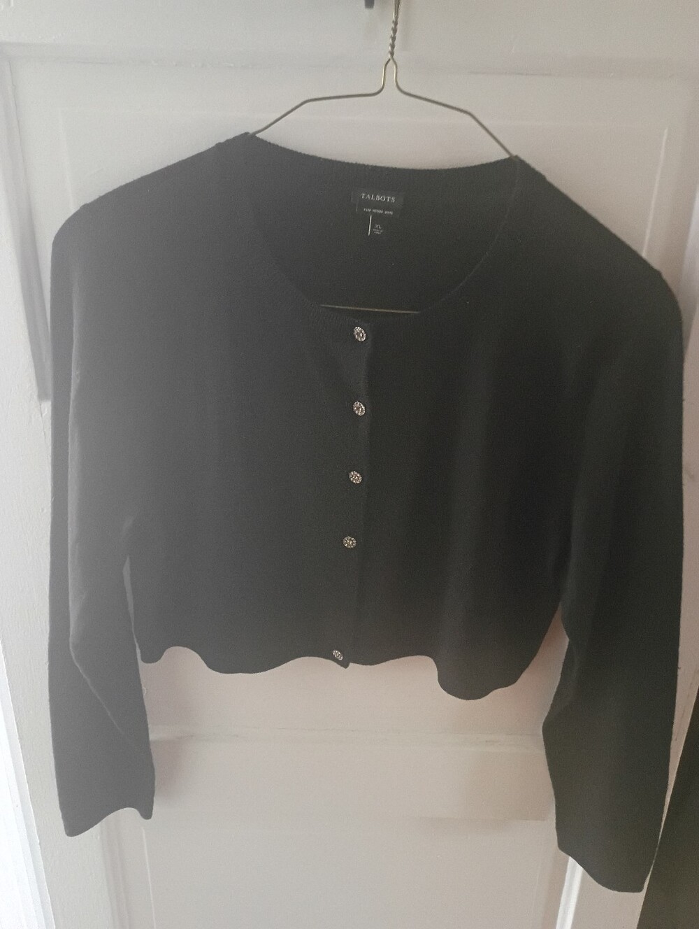 Talbots Black Cropped Button-Front Sweater Cardigan